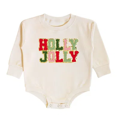 Sweet Wink Girls' Holly Jolly Patch Christmas Long Sleeve Romper - Baby In Neutral