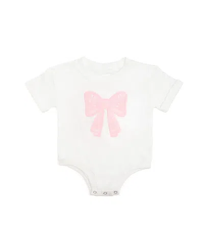 Sweet Wink Girls' Lace Bow Puff Ink Short Sleeve Romper - Baby In White