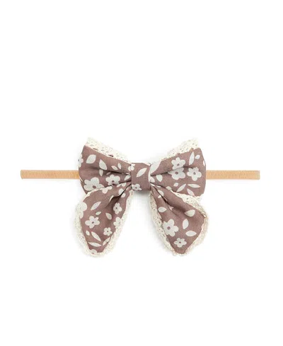 Sweet Wink Girls' Mocha Floral Lace Bow Baby Headband - Baby In Brown