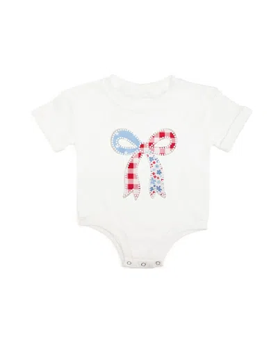 Sweet Wink Girls' Patchwork Bow Patch Short Sleeve Romper - Baby In White