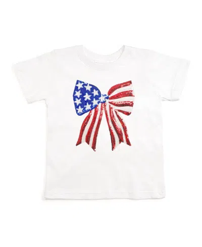 Sweet Wink Girls' Patriotic Sequin Bow Patch Short Sleeve T-shirt - Baby, Little Kid, Big Kid In White