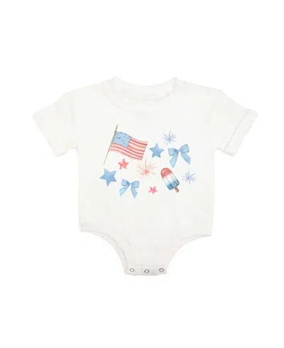 Sweet Wink Girls' Patriotic Watercolor Short Sleeve Romper - Baby In White