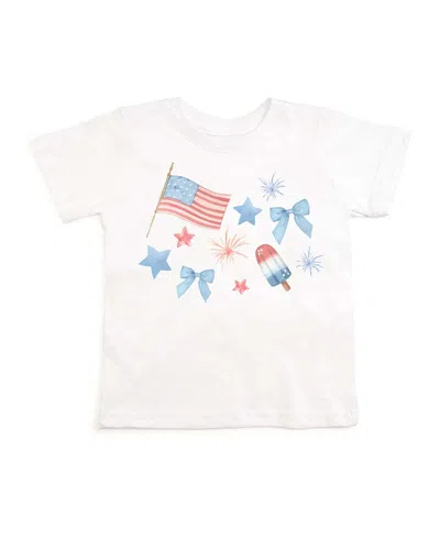 Sweet Wink Girls' Patriotic Watercolor Short Sleeve T-shirt - Baby, Little Kid In White