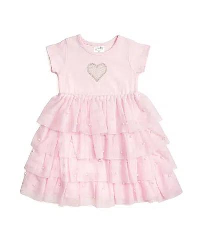 Sweet Wink Girls' Pearl Heart Tiered Short Sleeve Tutu Dress - Baby, Little Kid, Big Kid In Pink
