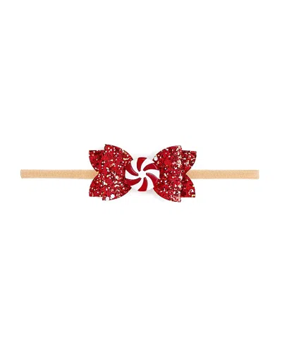 Sweet Wink Girls' Peppermint Glitter Christmas Bow Headband - Baby In Red