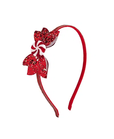 Sweet Wink Girls' Peppermint Glitter Christmas Bow Headband - Little Kid, Big Kid In Red