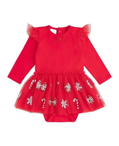 Sweet Wink Girls' Peppermint Swirl Christmas Long Sleeve Tutu Bodysuit - Baby In Red
