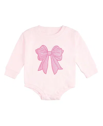 Sweet Wink Kids' Girls' Pink Bow Sequin Patch Long Sleeve Romper - Baby
