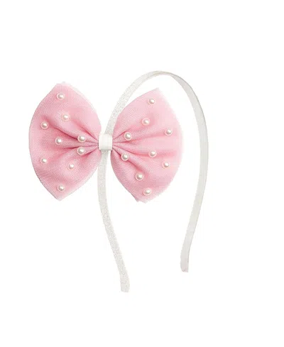 Sweet Wink Girls' Pretty Pearl Tulle Bow Headband - Little Kid, Big Kid In Pink