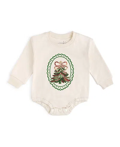Sweet Wink Girls' Sequin Christmas Tree Patch Long Sleeve Romper - Baby In Neutral