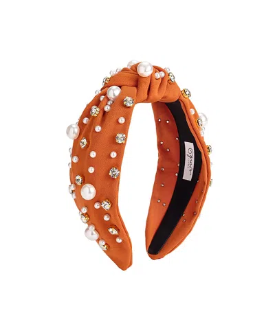 Sweet Wink Girls' Spice Pearl Gemstone Headband - Little Kid, Big Kid In Orange