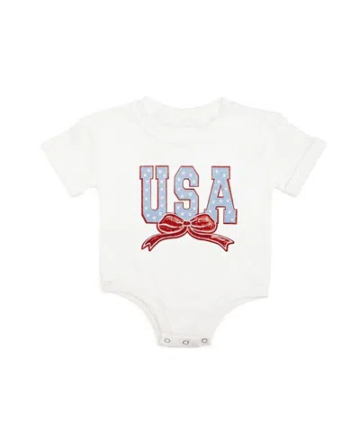 Sweet Wink Girls' Usa Stars & Bow Patch Short Sleeve Romper - Baby In White