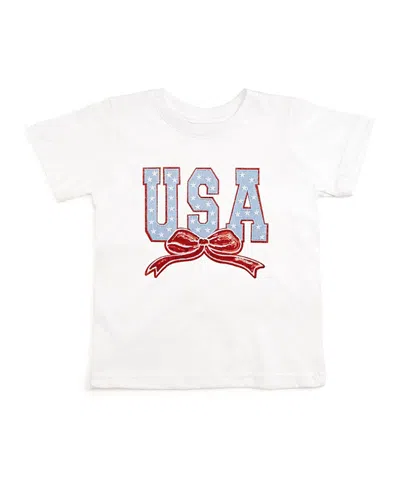 Sweet Wink Girls' Usa Stars & Bow Patch Short Sleeve T-shirt - Baby, Little Kid In White