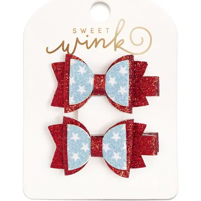 Sweet Wink Babies'  Glitter Flag Bow Clip Set In Red