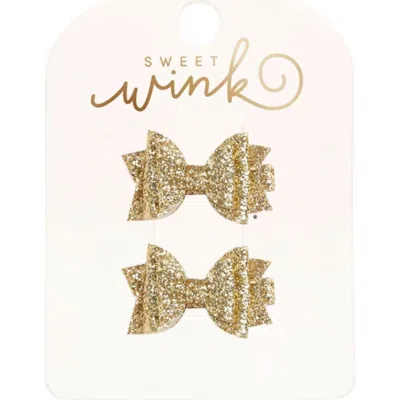 Sweet Wink Babies'  Gold Glitter Bow Clip Set