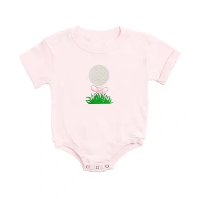 Sweet Wink Babies'  Golf Tee Bow Patch Short Sleeve Romper In Pink