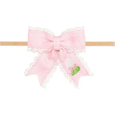 Sweet Wink Golf Tee Embroidered Lace Bow Baby Headband In Red
