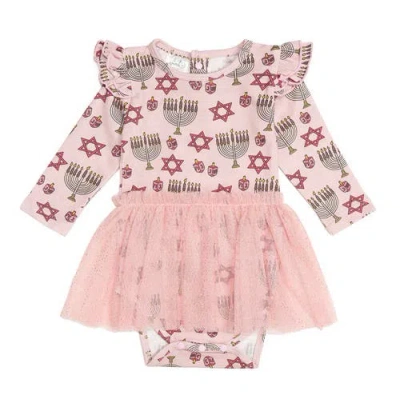 Sweet Wink Babies'  Hanukkah Long Sleeve Tutu Bodysuit In Pink