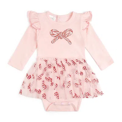 Sweet Wink Kid's Confetti Long Sleeve Tutu Bodysuit In Candy Cane In Pink