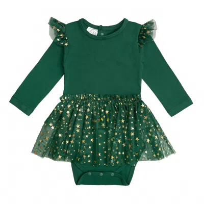 Sweet Wink Kid's Shimmer Long Sleeve Tutu Bodysuit In Emerald Green