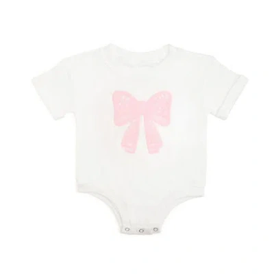 Sweet Wink Babies'  Lace Bow Puff Ink Short Sleeve Romper In White