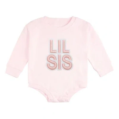 Sweet Wink Babies'  Lil Sis Embroidered Patch Long Sleeve Romper In Pink
