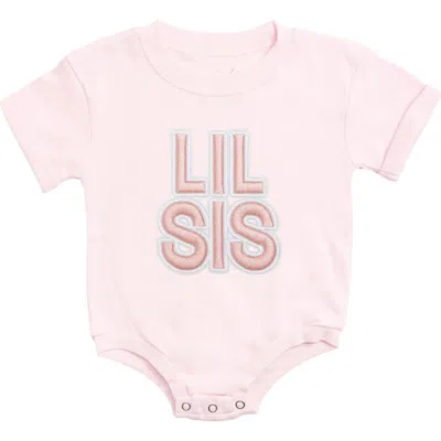 Sweet Wink Babies'  Lil Sis Embroidered Patch Short Sleeve Romper In Pink