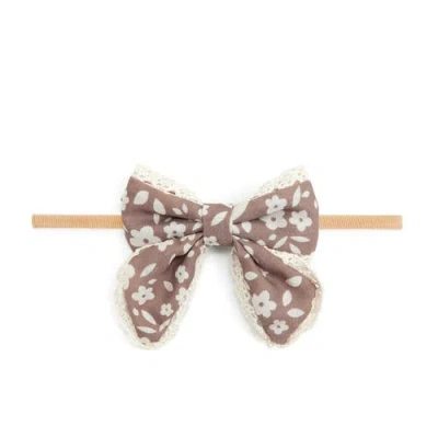 Sweet Wink Mocha Floral Lace Bow Baby Headband In Brown