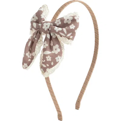 Sweet Wink Babies'  Mocha Floral Lace Bow Headband In Brown