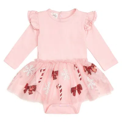 Sweet Wink Kids' Newborns And Baby Girls Candy Cane And Bows Tutu Onesie In Pink