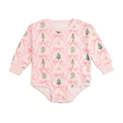 Sweet Wink Babies'  Nutcracker Trellis Christmas Long Sleeve Romper In Pink