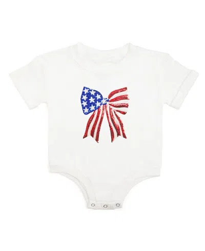 Sweet Wink Patriotic Sequin Bow Patch Short Sleeve Romper - Baby