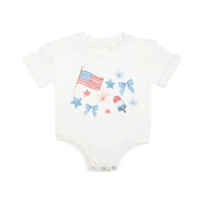 Sweet Wink Babies'  Patriotic Watercolor Short Sleeve Romper In White