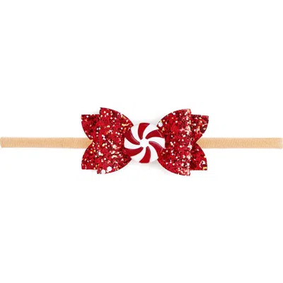 Sweet Wink Peppermint Glitter Christmas Bow Baby Headband In Red