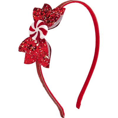 Sweet Wink Babies'  Peppermint Glitter Christmas Bow Headband In Red