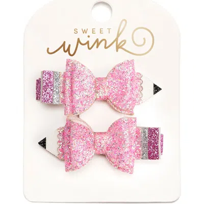 Sweet Wink Babies'  Pink Pencil Bow Clip Set