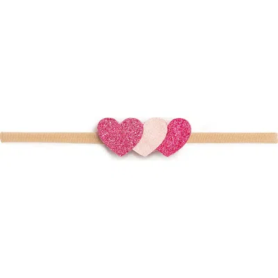 Sweet Wink Pink Sparkle Hearts Baby Headband In Multi