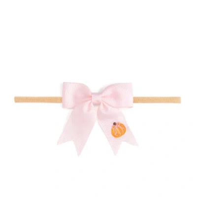 Sweet Wink Pumpkin Embroidered Bow Baby Headband In Pink