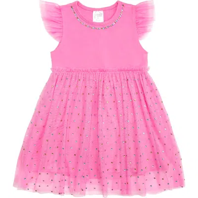 Sweet Wink Kids'  Raspberry Rhinestone Short Sleeve Tutu Dress In Pink