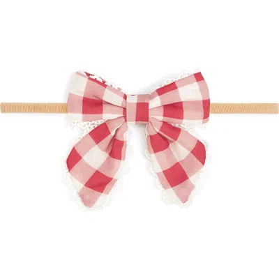 Sweet Wink Red Gingham Bow Baby Headband In Pink