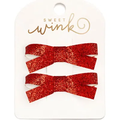 Sweet Wink Babies'  Red Glitter Bow Clip Set
