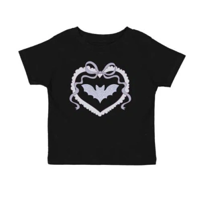 Sweet Wink Babies'  Rhinestone Bat Patch Halloween Short Sleeve T-shirt In Black
