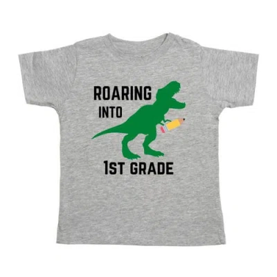 Sweet Wink Kids'  Roaring Into First Grade Short Sleeve T-shirt In Gray