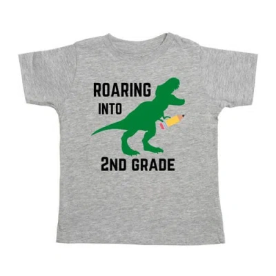 Sweet Wink Kids'  Roaring Into Second Grade Short Sleeve T-shirt In Gray