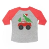 Sweet Wink Santa Dino Monster Truck Christmas 3/4 Shirt In Heather/red