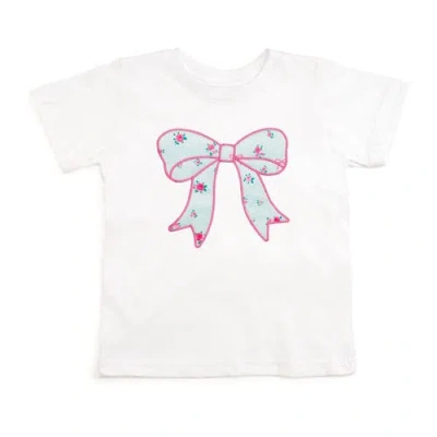 Sweet Wink Kids'  Sky Blue Floral Bow Patch Short Sleeve T-shirt In White