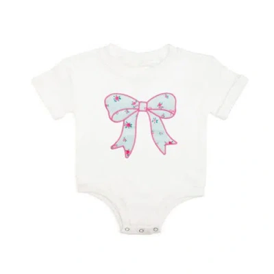 Sweet Wink Babies'  Sky Blue Floral Bow Short Sleeve Romper In White
