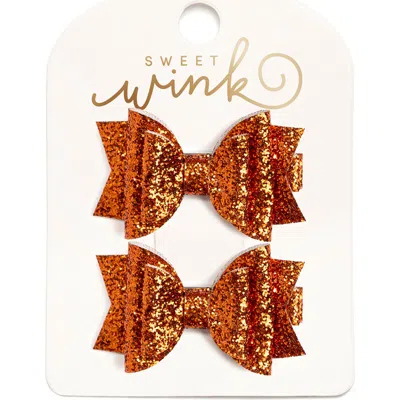 Sweet Wink Babies'  Spice Glitter Bow Clip Set In Orange