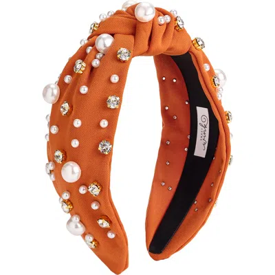 Sweet Wink Babies'  Spice Pearl Gemstone Headband In Orange