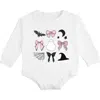 Sweet Wink Spooky Bow Halloween Long Sleeve Romper In White